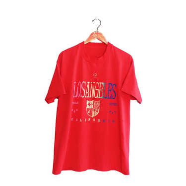 Los Angeles shirt / souvenir t shirt / 1990s red Los Angeles California rainbow print t shirt XL 
