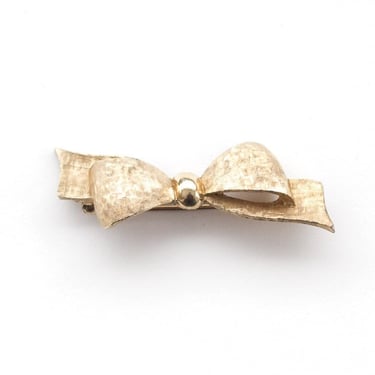 Gold tone hatched bow brooch 