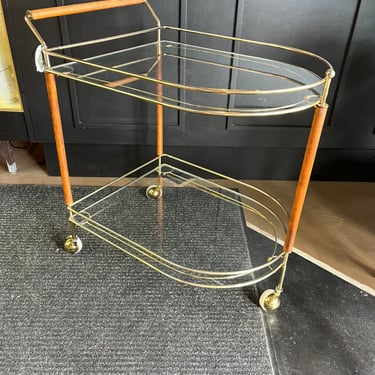 Brass and Glass Bar Cart with Casters