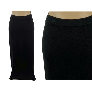 90s Long Black Sweater Skirt Large, Knit Pencil Maxi Skirt 33-38, Winter Wool Blend Elastic Waist 1990s Clothes Women Vintage JONES NEW YORK 