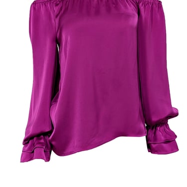 Ramy Brook - Purple Satin Off-The-Shoulder Long Sleeve Shirt Sz XXS