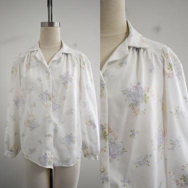 1970s Pastel Floral Blouse 