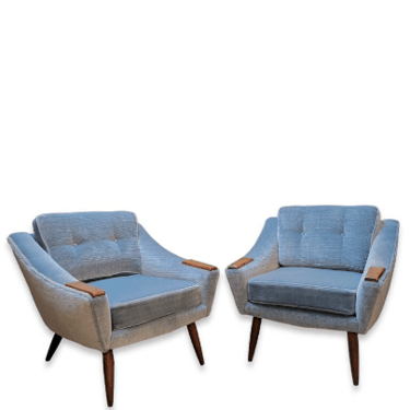 Mid Century Modern Adrian Pearsall Slope Arms Lounge Chairs Newly Upholstered Mohair