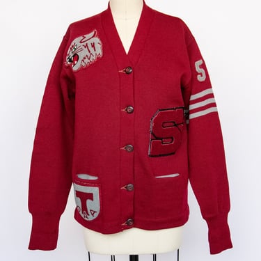 1950s Letterman Sweater Wool Varsity Cardigan M 