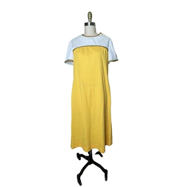 Vintage 60's Kay Windsor Mustard Yellow Rainbow Striped Aline Shift Dress with pockets 