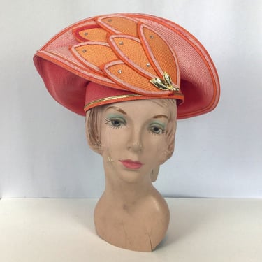 Vintage 80s hat | Vintage orange pink straw new old stock Sunday hat  | 1980 s Mr. Hi’s Classic deadstock hat 