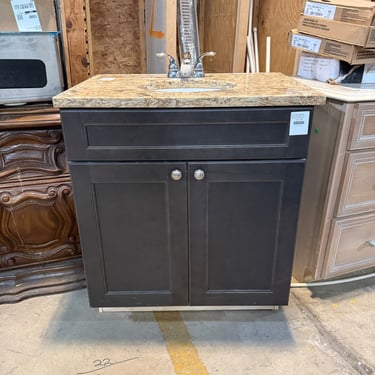 Freestanding Single Bathroom Vanity with Dark Brown Base and Granite Countertop
