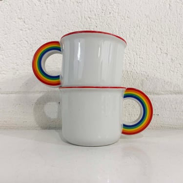 Vintage Rainbow Mugs Vandor 1978 Coffee Cup Set of 2 Cups Mug Pride Dopamine Home Cheerful Kitsch Kawaii Stranger Things 1970s 