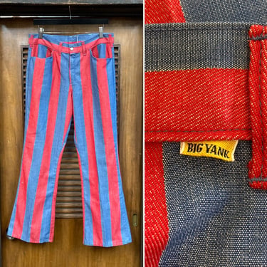 Vintage 1960’s w32 “Big Yank” Mod Rocker Stripe Denim Flare Pants Jeans, 60’s Vintage Clothing 