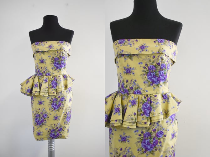 1980s/90s Erreuno Floral Strapless Dress 