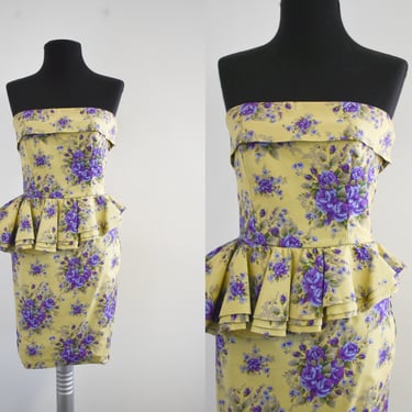 1980s/90s Erreuno Floral Strapless Dress 