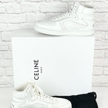 CELINE CT-01 Z Calfskin Trainer High 'Optic White' Sneakers, Size 38