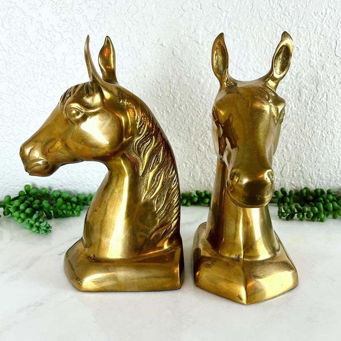 Large Vintage Pair of Brass Horse Bookends 