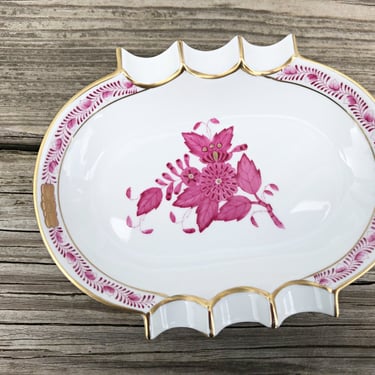 Herend Porcelain Ashtray Raspberry Pink China Coffee Table Ash Tray Tobacciana Gift 