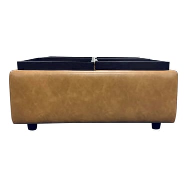 Modern Terracotta Leather Reversible Tray Cocktail Ottoman