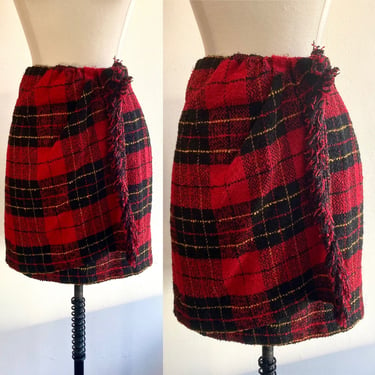 Vintage 90s PLAID SARONG Kilt Mini Skirt / Made in ITALY / Compagnie Internationale Express 