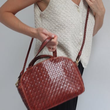 90s Woven Leather Hand Bag