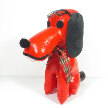 Vintage Red Beagle Hound Dog Stuffed Toy - Vintage Red Leather Vinyl Snoopy Dog Stuffed Animal 