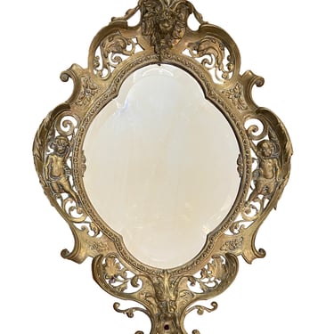 Vintage Rococo Revival Brass Oval Mirror