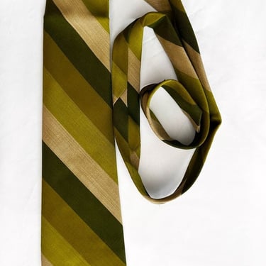 60's Green Stripes Men's Neck Tie Suit Necktie Vintage 1960's Wool Blend Bold Stripe Mid Century 70's Mod 