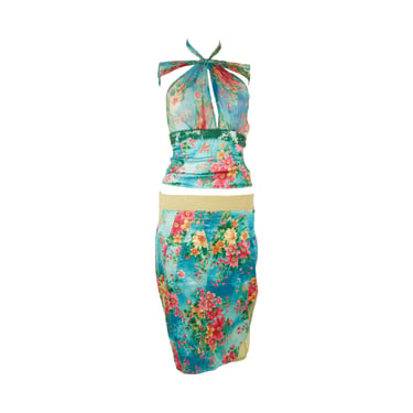 Dolce & Gabbana Blue Floral Skirt Set