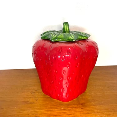 Vintage 80s Ceramic Strawberry Cookie Jar 