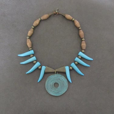 Statement necklace, turquoise howlite necklace, chunky necklace, rustic necklace, ethnic necklace, primitive tribal necklace, bold necklace 