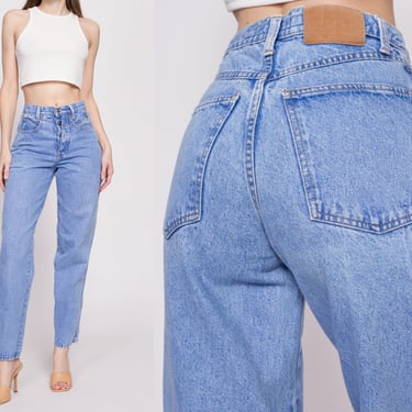 90s Zena High Waisted Exposed Button Fly Jeans - Small, 26" | Vintage Light Blue Denim Streetwear Tapered Leg Mom Jeans 