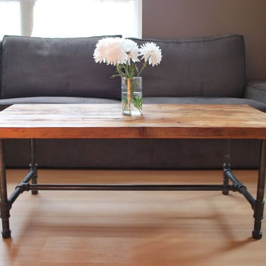 Harvest Wood Coffee Table with steel pipe leg base- Standard 1.5