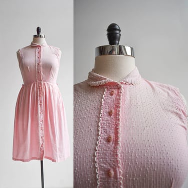 1950s Pink Plaid Cotton Day Dress 