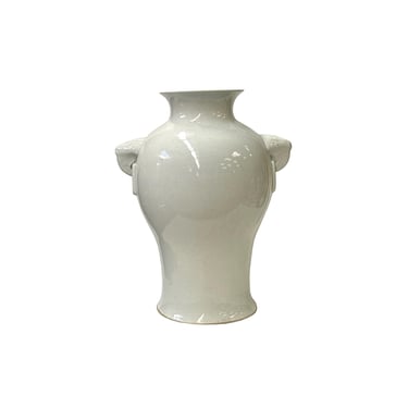 Off White Glaze Elephant Head Rings Slim Round Porcelain Art Vase JK235E 
