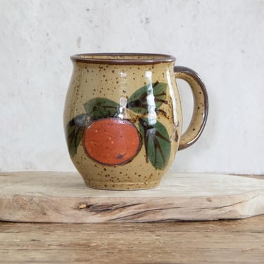Vintage Coffee Mug with Orange Motif, Ceramic Tea Cup with Fruit Design 