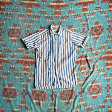 1990s LL Bean Cool Weave Striped Button Up Shirt Made in USA 