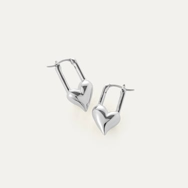 Jenny Bird - Padlock Heart Huggie Earrings - Silver