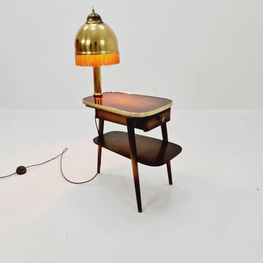 Rare Midcentury German tripod floor lamp, side table brass, 1950s 