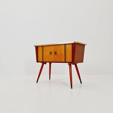 Rare German mid-century small sideboard with glass top / side table, 1950s 