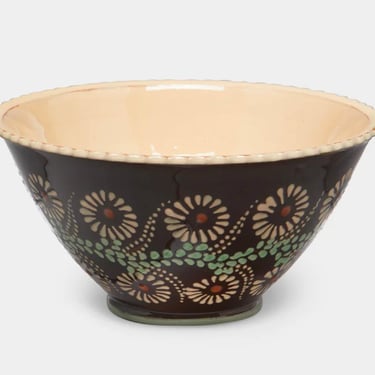 Hand Painted Ceramic Fluted Serving Bowl, "Flowers", by Poterie d'Évires