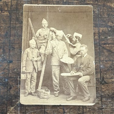 Antique Occupational Photograph of Painters in Unusual Pose - Early 1900s - Rare Occupational Sepia Photographs - Old Humorous Shop Photo 