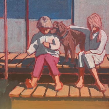 Children and Dog  |  Original Acrylic Painting on Canvas 20