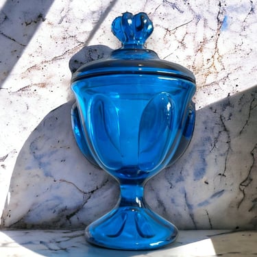 Vintage Viking Glass Six Petal Mint Jar #1429 Epic Blue MCM Bluenique 5 3/4" 