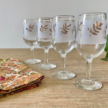 Vintage Gold Leaf Frosted Wine Glasses by Libbey - Set of 4 