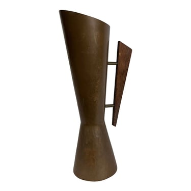 60s Vintage Mid Century Modern Copper + Mahogany Pitcher Vase 