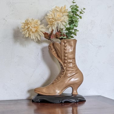 Vintage Ceramic Button Up Victorian Boot Vase 