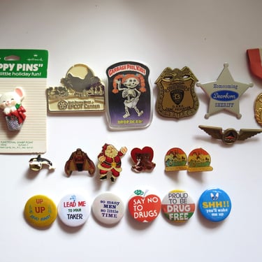 Vintage Pinback Buttons -  Misc. Novelty Enamel Pins - You Choose - Genuine Vintage & Reproduction Pin Button 