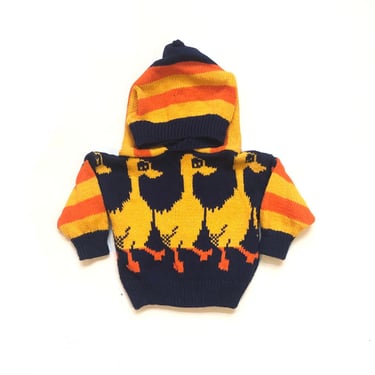 Vintage 90’s TODDLERS Duck Knit Hoodie Sweater Sz XS 