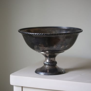 Vintage Silver Plated Pottery Barn Discontinued Pedestal Bowl | Worn Patina 