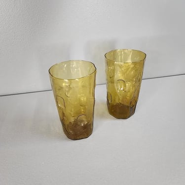 Set of 2 Decatur Glass Texglass Pinched Thumbprint Drinking Glasses 