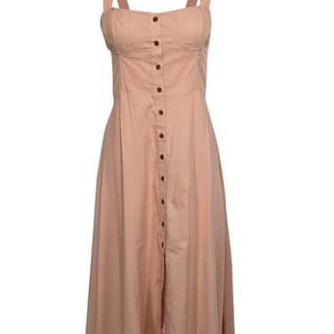 WeWoreWhat - Tan Sleeveless w/ Polka Dot Mesh Bust Maxi Dress Sz L