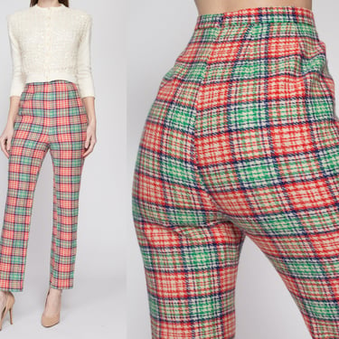 Small 60s Jack Winter Yellow Plaid High Waisted Pants Petite