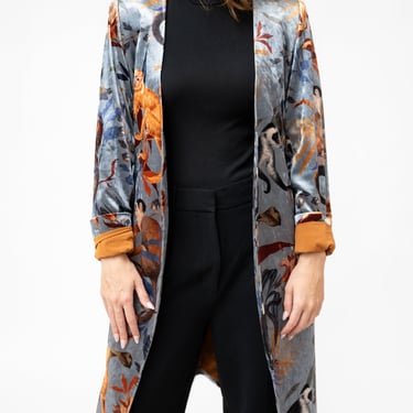 Blue Monkeys Printed Velvet Kimono